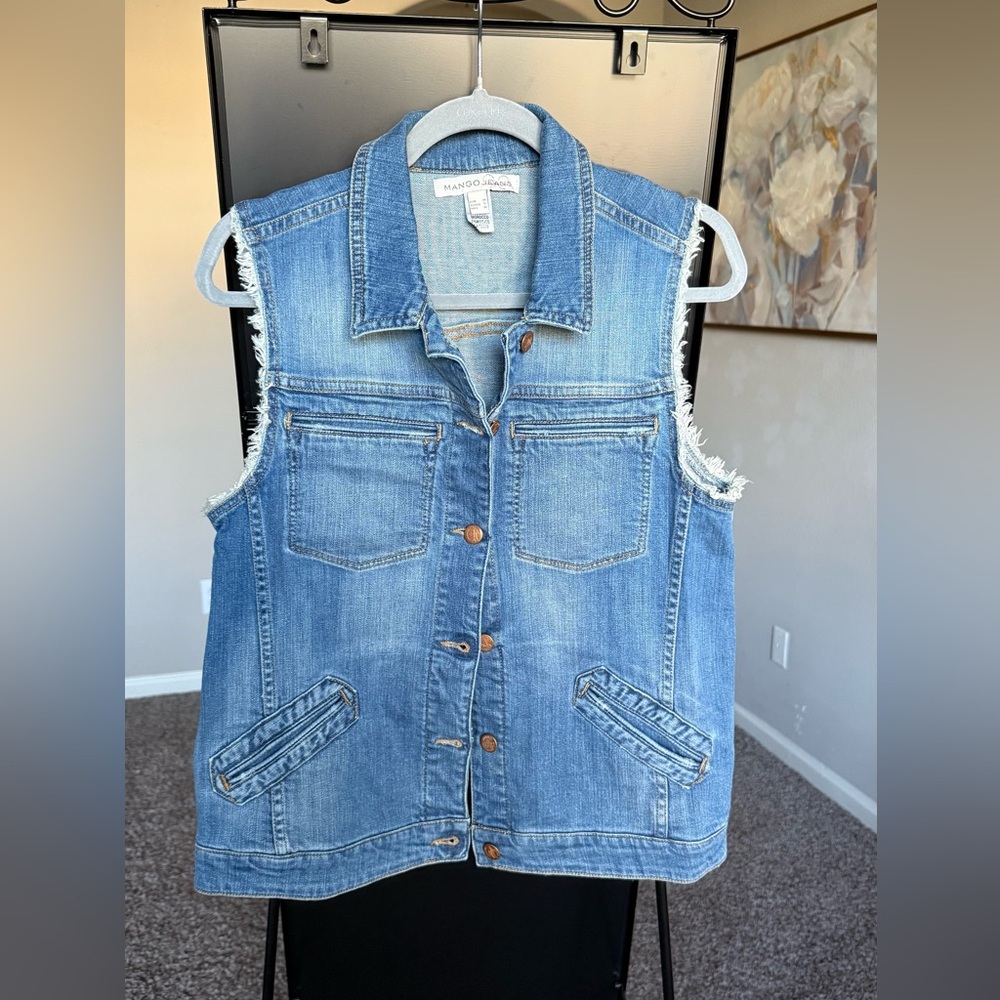 Mango Blue Denim Vest with Raw Edges